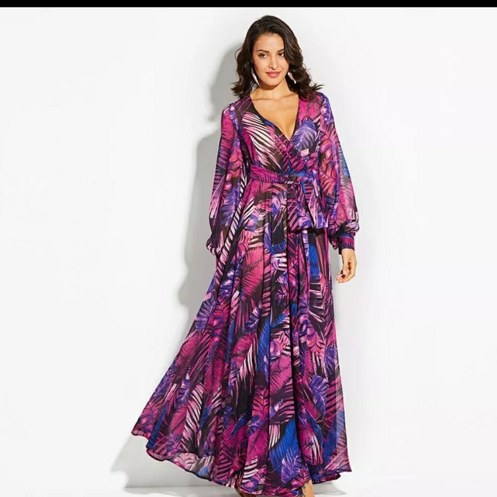 LOLA- Floral Chiffon Maxi Dress| Long Sleeve Maxi - Picture 5 of 6
